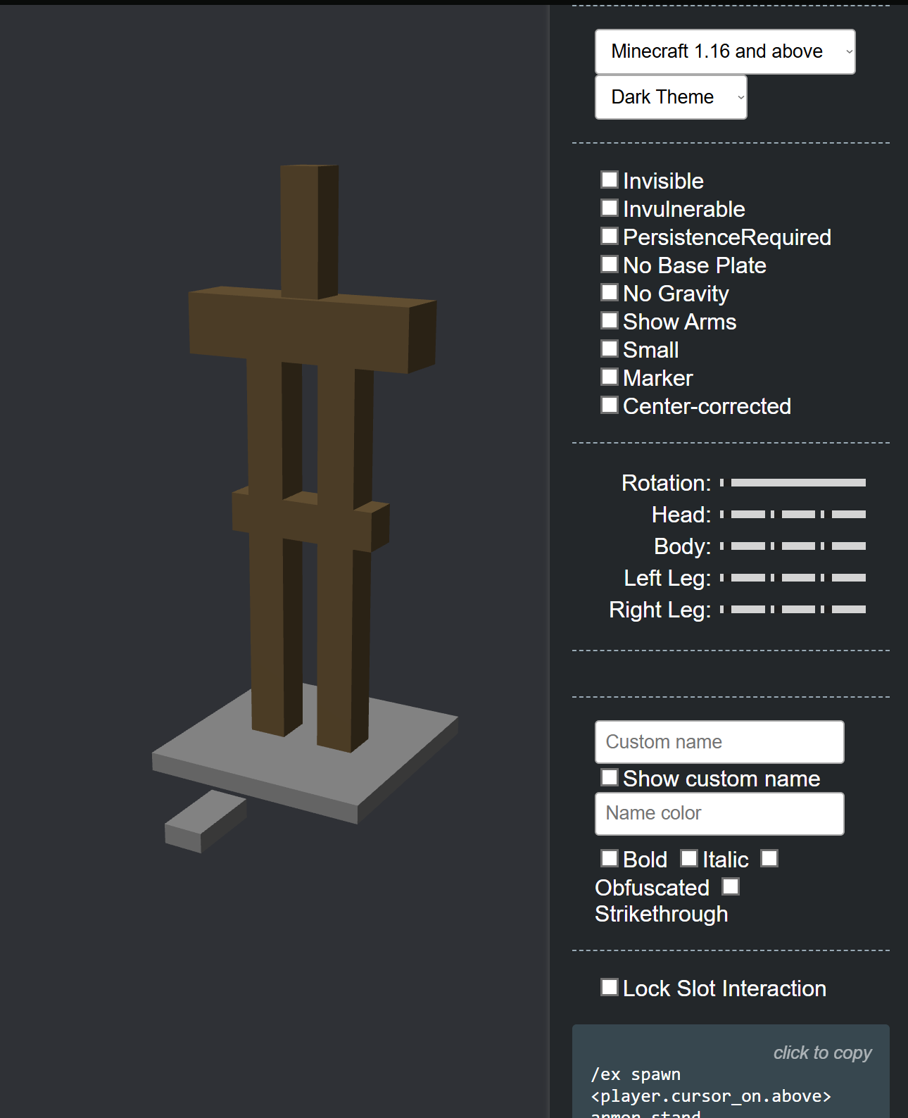 Armor Stand Generator interface
